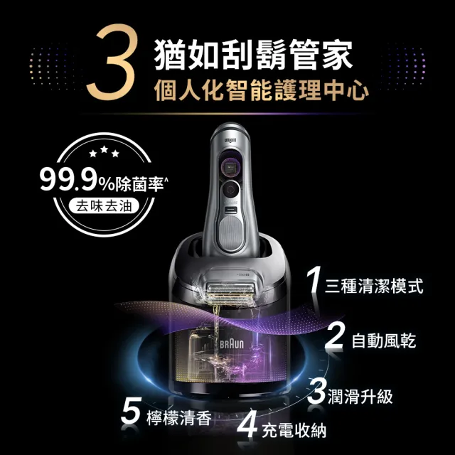 【BRAUN 百靈】旗艦9系PRO+電動刮鬍刀/電鬍刀 附充電旅行盒+智慧清潔充電座☆(9677cc)