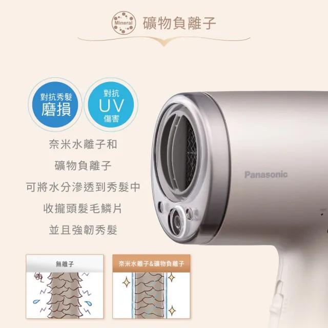 【Panasonic 國際牌】奈米水離子吹風機-迷霧金+直捲兩用造型器-抹茶歐蕾 買大送小(EH-WNA9M-E+EH-HV31-G)