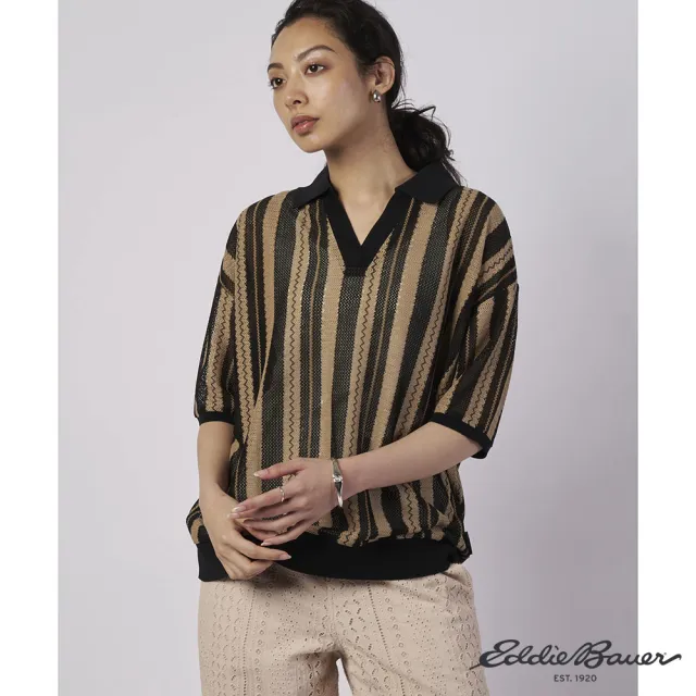 【Eddie Bauer】JAPAN EDITION 女性編織條紋上衣 棕色 E-5PLA-1805