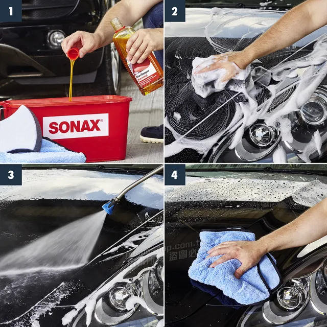 【SONAX】光滑洗車精+雙效洗車海綿 (200倍濃縮洗車精 中性溫和)