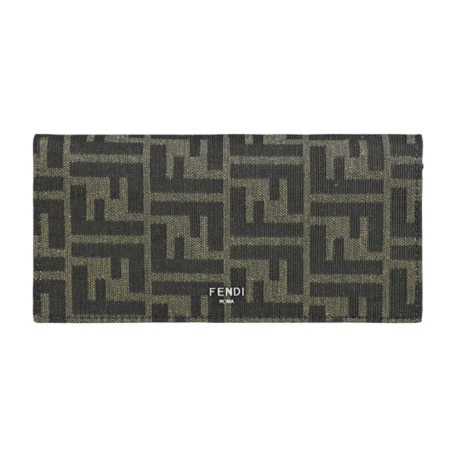 【FENDI 芬迪】FENDI銀字LOGO顛倒F帆布12卡對折拉鍊長夾
