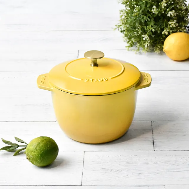 【STAUB】檸檬黃琺瑯鑄鐵飯鍋16cm+Joy不鏽鋼單柄鍋16cm(德國雙人牌集團官方直營)