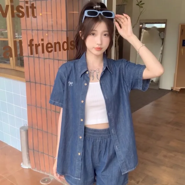 【AS 梨卡】女裝 套裝 外套 短褲 薄長袖 寬褲 夏季套裝 寬鬆外套 顯瘦短褲 百搭套裝 HZ189