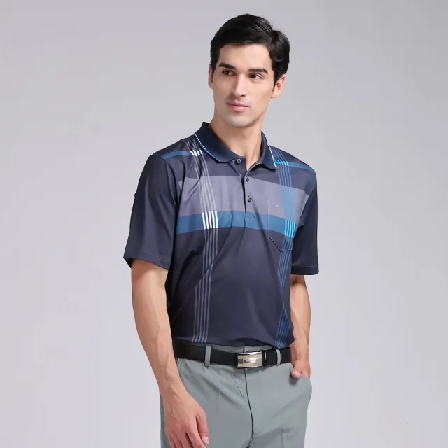 【Emilio Valentino 范倫鐵諾】男上衣 短袖POLO衫 吸濕排汗印花 口袋POLO 台灣製_藍(66-6V0118)