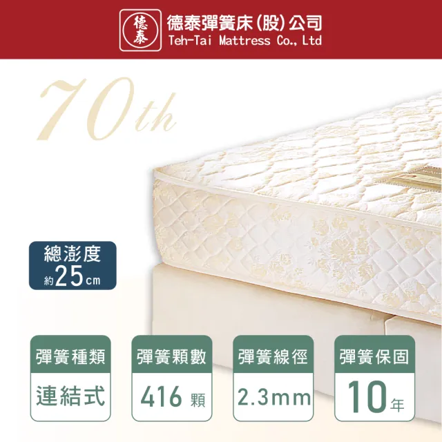【德泰】歐蒂斯系列 頂級釋壓飯店款 彈簧床墊-特大7尺