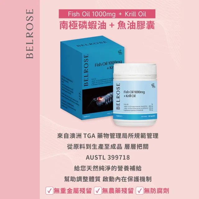 【Belrose】南極磷蝦油+魚油膠囊 (60顆/瓶)