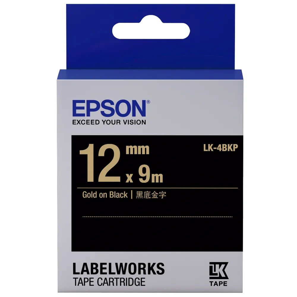 【EPSON】官方直營 標籤帶 黑底金字/12mm(LK-4BKP)