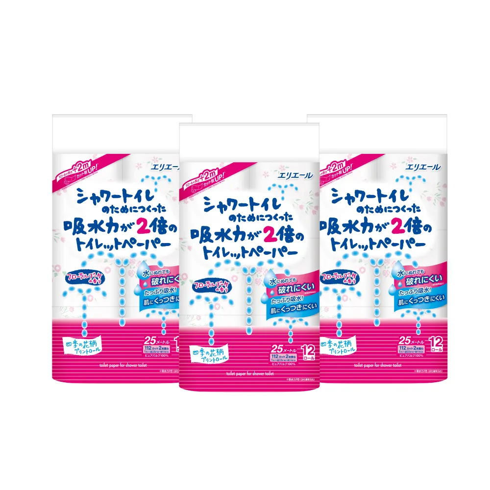 【日本大王】elleair溫水洗淨便座專用衛生紙12捲入(捲筒衛生紙 花香3串組)