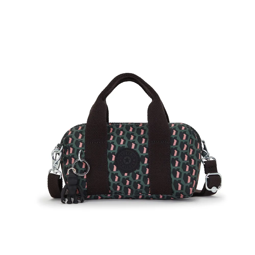 【KIPLING】立體K字母撞粉色輕巧圓筒手提肩背兩用包-BINA MINI