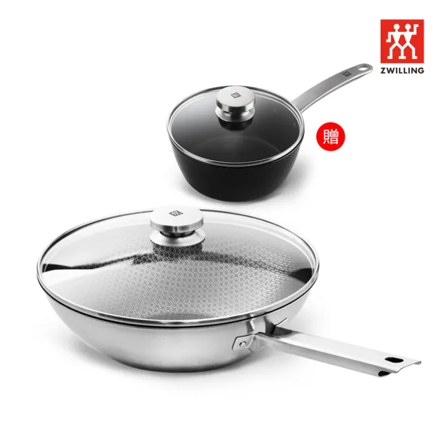【ZWILLING 德國雙人】Joy Plus不鏽鋼不沾蜂巢炒鍋30cm贈Enjoy不沾湯鍋20cm(德國雙人牌集團官方直營)