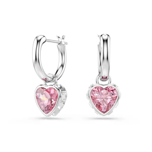 【SWAROVSKI 施華洛世奇】官方直營 Chroma 粉紅色愛心 水滴形耳環  粉愛 鍍白金色 | 5757814