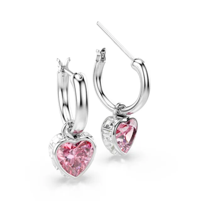 【SWAROVSKI 施華洛世奇】官方直營 Chroma 粉紅色愛心 水滴形耳環  粉愛 鍍白金色 | 5757814