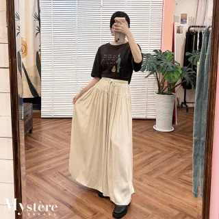 【my stere 我的時尚秘境】海島絲飄飄綁帶寬褲 三色可選 大寬褲 細百摺裙 飄逸寬褲 大褲管 