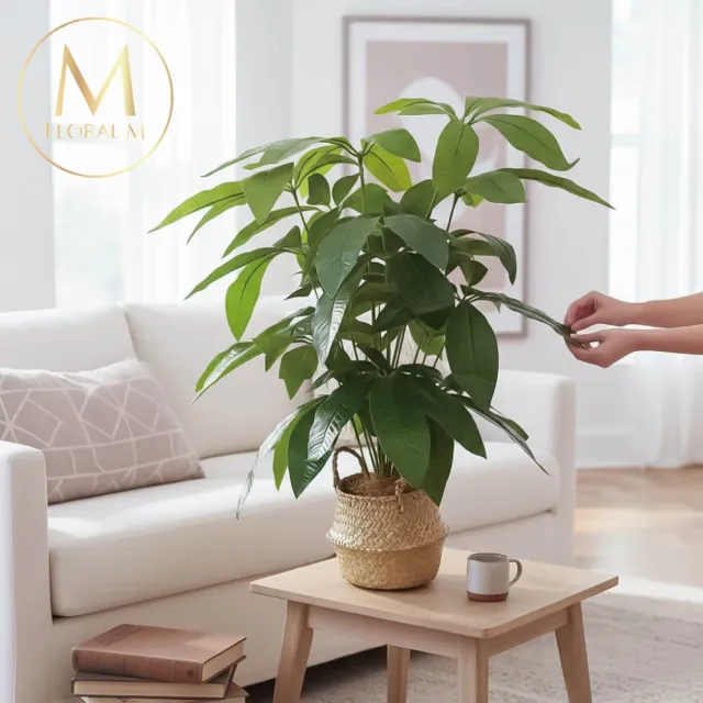 【Floral M】財源滾滾發財樹70cm仿真植栽(贈編織籃)(人造植栽/仿真樹/室內佈置/居家裝飾/桌上型植栽)