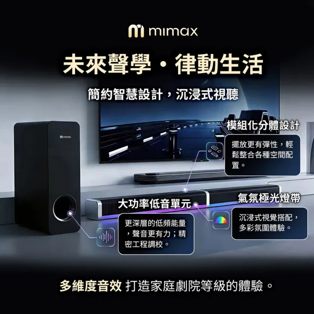【mimax 米覓】家庭重低音影院級音響 Live 3T (音響 音箱 藍牙 喇叭 環繞 劇院 低音炮)