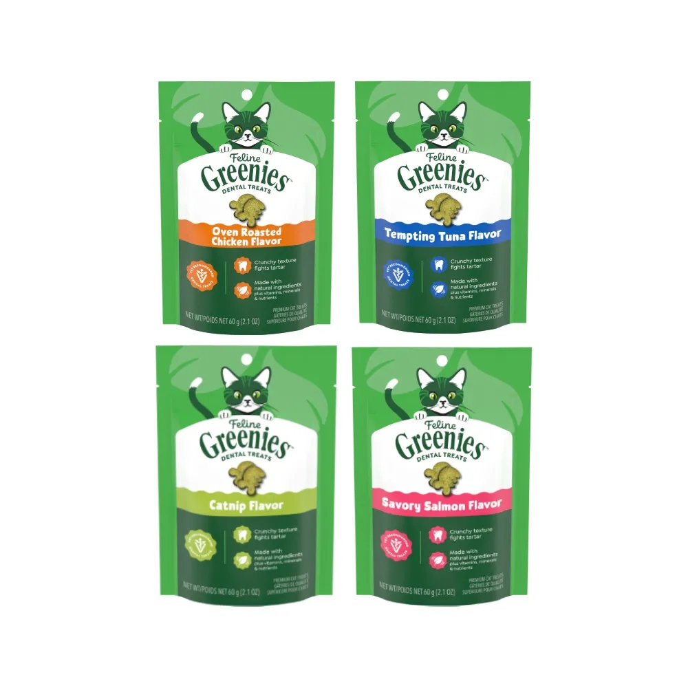 【Greenies 健綠】貓咪潔牙餅 2.1oz 十入組(寵物/貓零食/貓食/貓餅乾/貓潔牙餅)