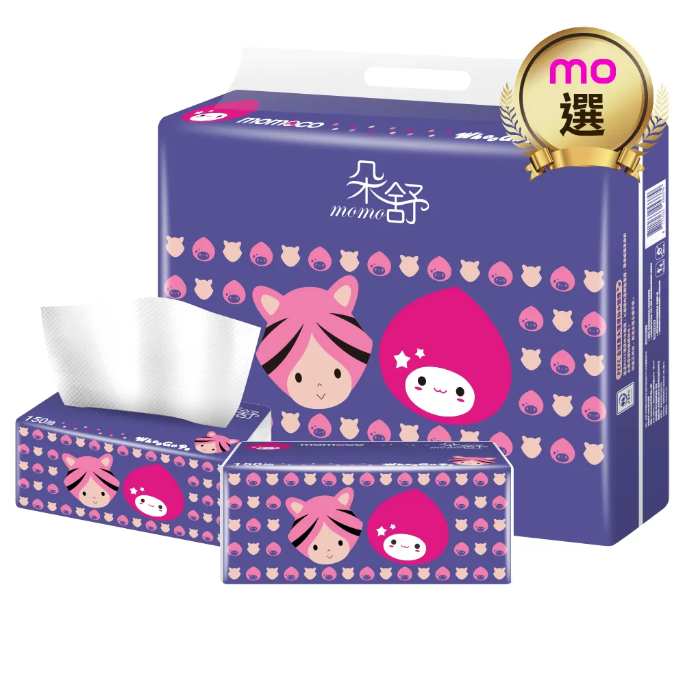 【朵舒】棉仔紙momocox虎姑婆蓬柔抽取式衛生紙(150抽x72包/箱/mo選)