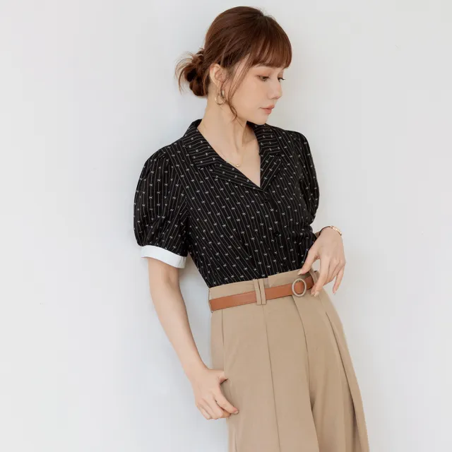 【OB 嚴選】蝴蝶結印花襯衫領短袖排釦上衣 《AB21401-》 適 M~XL