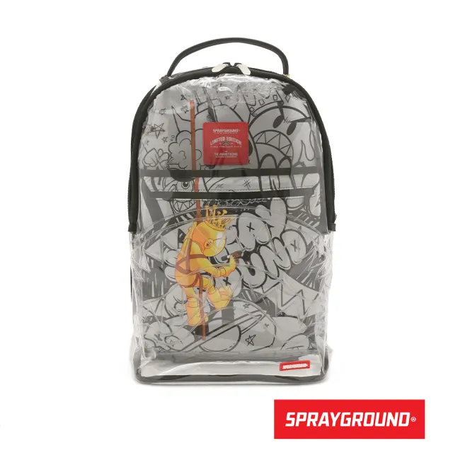 【SPRAYGROUND】文字塗鴉鋸齒鯊透明大容量後背包(黑色)