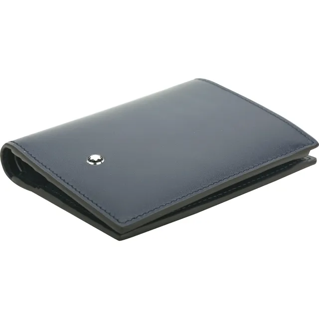 【MONTBLANC 萬寶龍】Meisterstuck 滑面牛皮6卡對折短夾(深藍色)