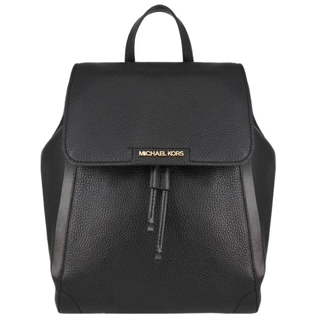 【Michael Kors】GINGER系列 金字LOGO 荔枝紋皮革 抽繩 束口 後背包 (經典黑)