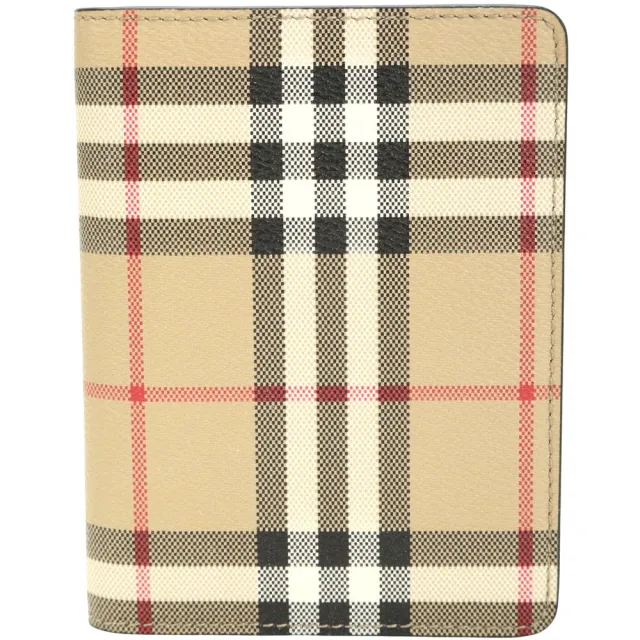 【BURBERRY 巴寶莉】格紋塗層帆布小牛皮內裡護照夾(典藏米色)