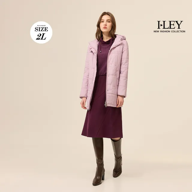 【ILEY 伊蕾】連帽寬鬆長版鋪棉外套(紫；M-2L；1254314127)