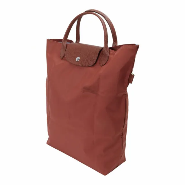 【LONGCHAMP】LE PLIAGE Green 帆布直式手提包(栗紅)