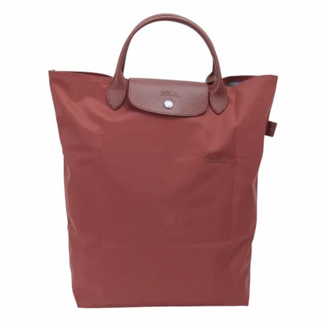 【LONGCHAMP】LE PLIAGE Green 帆布直式手提包(栗紅)