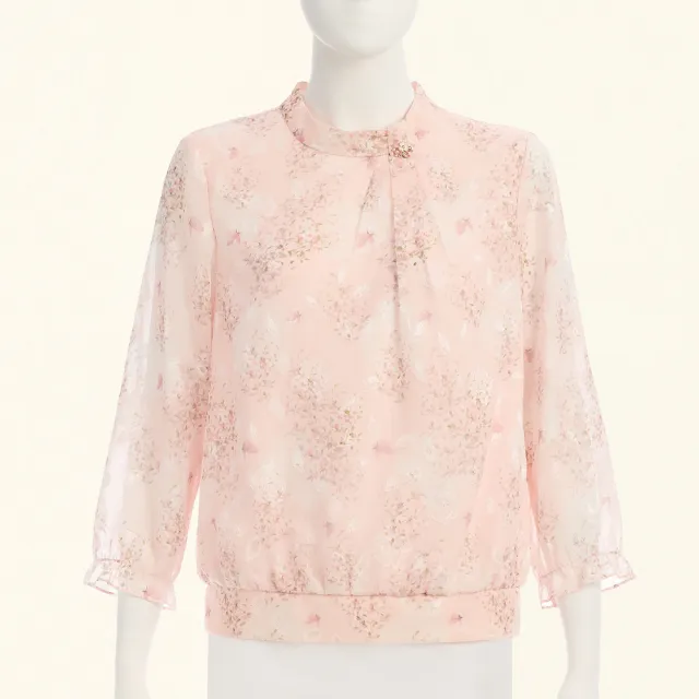 【ILEY 伊蕾】花卉燒花印花雪紡上衣(粉；M-XL；1253071453)