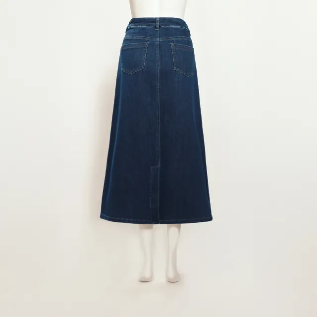 【ILEY 伊蕾】玫瑰貼布繡棉質丹寧中長裙(深藍；M-XL；1253318211)