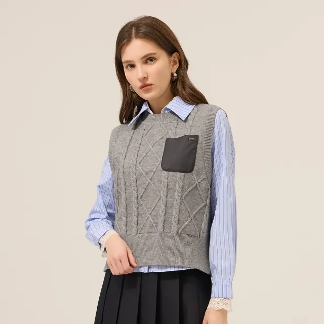 【ILEY 伊蕾】麻花菱格拼接針織背心(灰；M-XL；1253495704)
