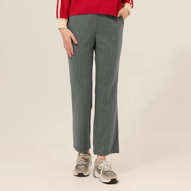 【ILEY 伊蕾】OL雙色直條紋小直筒褲(灰;M-XL;1253016419)
