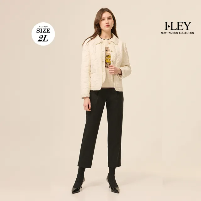 【ILEY 伊蕾】細格紋保暖毛呢彈力窄管褲(黑；M-2L；1254016314)