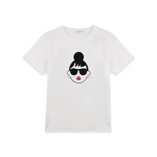 【HAPPYFACE】怪玩趣EMMA IP T恤 ☆側邊開叉上衣 時尚好搭配 白(F29282)