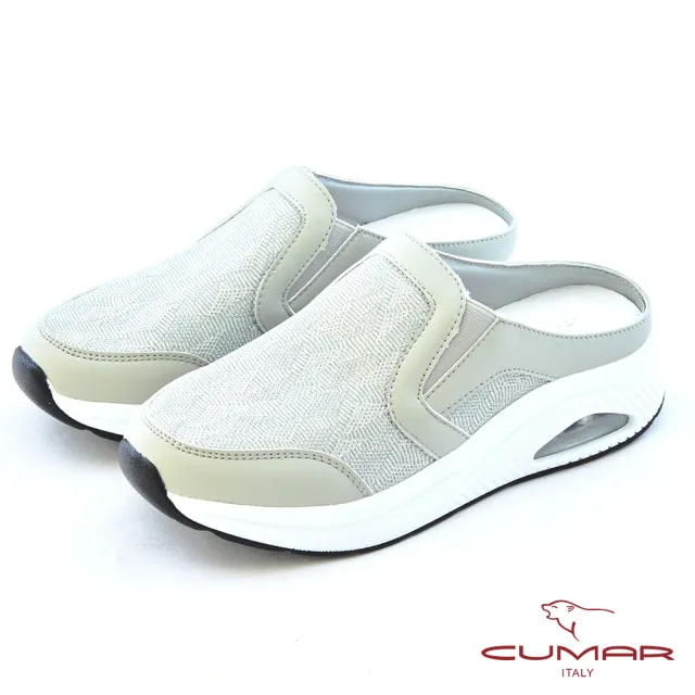 【CUMAR】晶亮水鑽厚底休閒穆勒鞋726-137(灰色)