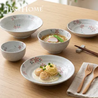【Just Home】日本製美濃燒櫻花陶瓷7.5吋麵碗850ml(可微波 碗 碗盤 麵碗 湯碗 泡麵碗 拉麵碗)