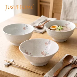 【Just Home】日本製美濃燒櫻花陶瓷麵碗3件組-6.5吋/7.5吋可選(可微波 碗 碗盤 麵碗 湯碗 丼碗)