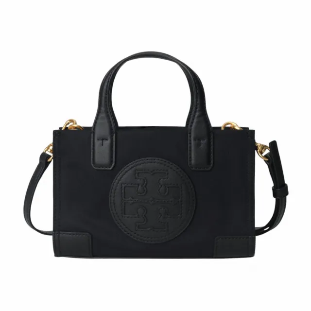 【TORY BURCH】ELLA 皮標LOGO尼龍迷你兩用包(黑色)
