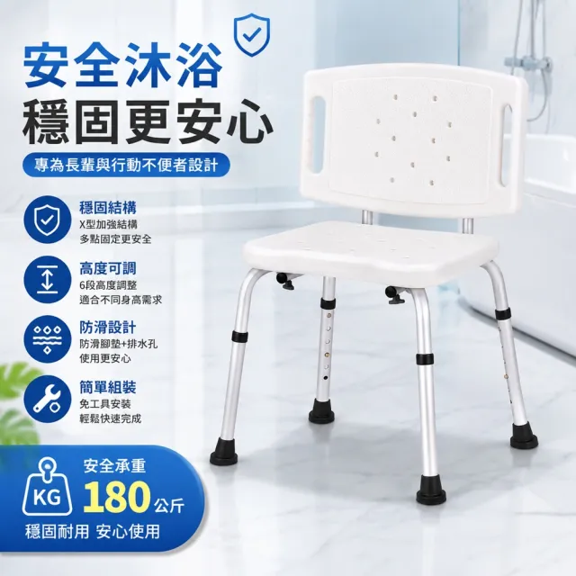 【樂購】免蹲免站更安心｜180KG高承重防滑洗澡椅 靠背浴室椅 老人孕婦適用