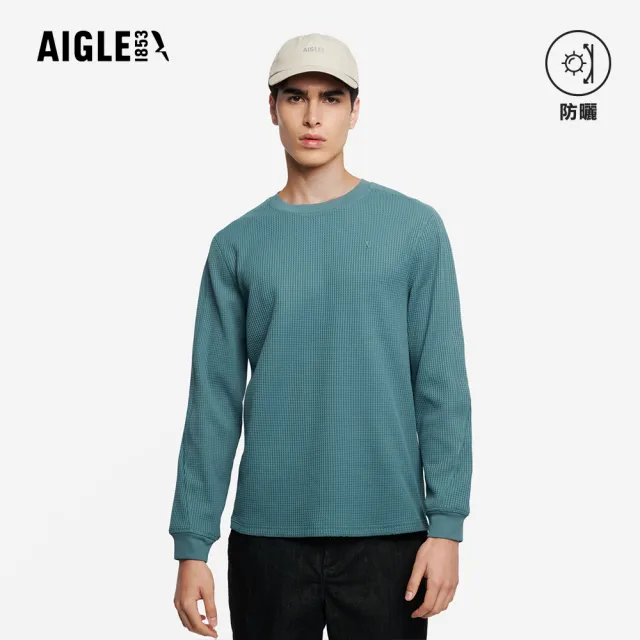 【AIGLE】男 抗UV長袖T恤｜AG-5A139A245 松綠 (男裝 防曬 抗UV 長袖 長袖上衣 長袖T恤)