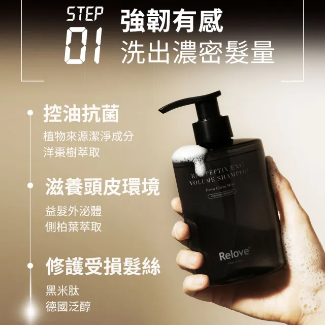 【Relove】黑泌12%養髮組(豐盈洗髮精450ml晨柑朝露香+12%養髮液100ml 頭皮水 頭皮護理 頭皮精華)