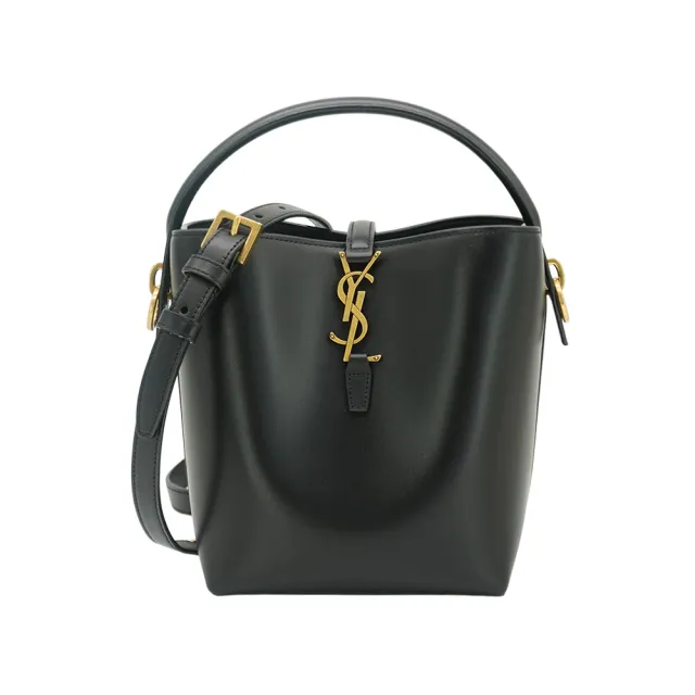 【YSL】展示品 LE 37 滑面牛皮金釦肩背/斜背兩用包-小(749036-黑)