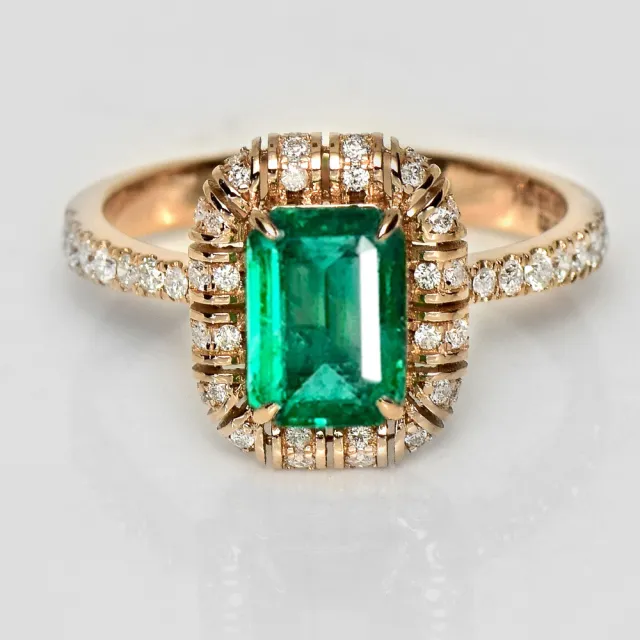 【似曾國際珠寶】庫存出清價 現貨 IGI 18K玫瑰金 1.10克拉 Emerald Cut 天然贊比亞祖母綠戒指