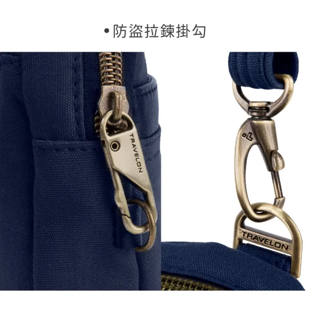 【Travelon】美國 Courier帆布迷你防盜斜背包 藍 / 側背包 斜背包 防盜包 防搶 出國 送禮 男 女