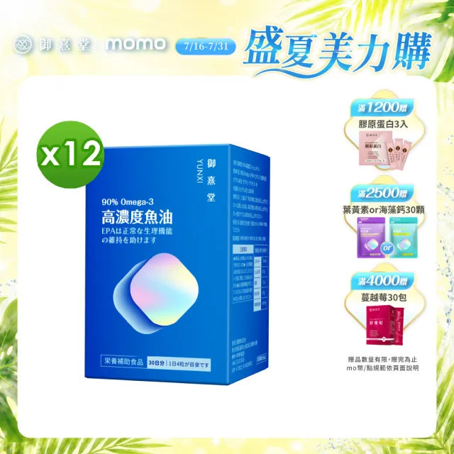 【御熹堂】黃金頂級 90%高濃度專利魚油12入(一入120顆、醫師推薦、高單位Omega-3、rTG好吸收)