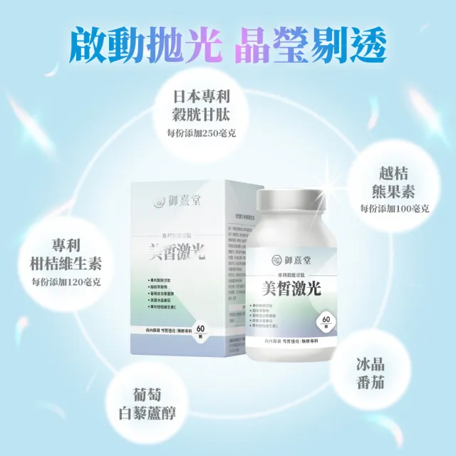 【御熹堂】美皙激光 專利穀胱甘肽5入組(一入60顆、醫生推薦、冰晶番茄、白藜蘆醇淨、自帶鎂光燈)