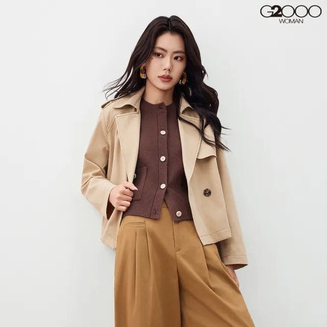 【G2000】女款 短版斜紋雙排釦風衣外套-卡其色(5628103013)