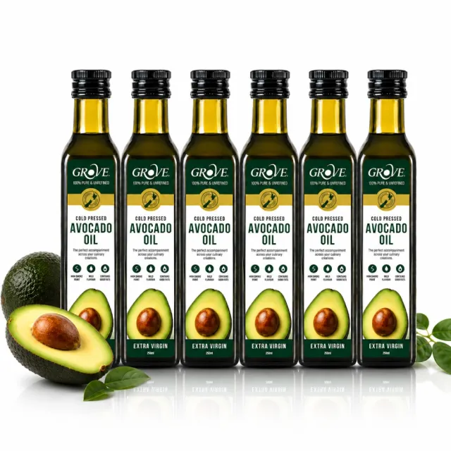 【GROVE 克羅福】紐西蘭第一品牌 Avocado Oil 酪梨油 頂級冷壓初榨酪梨油250ml*6瓶雙11