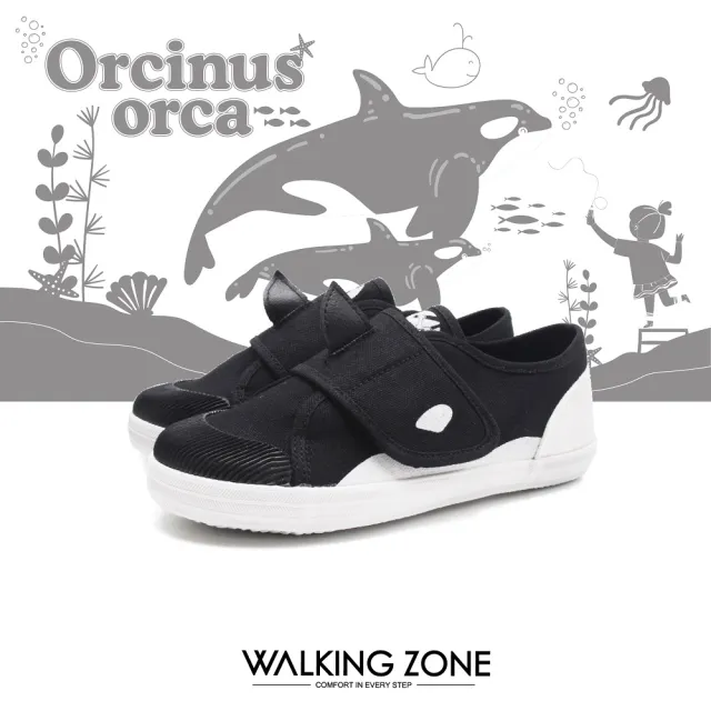 【WALKING ZONE】出清 公益款殺人鯨休閒帆布鞋 童鞋-黑色(黑色)